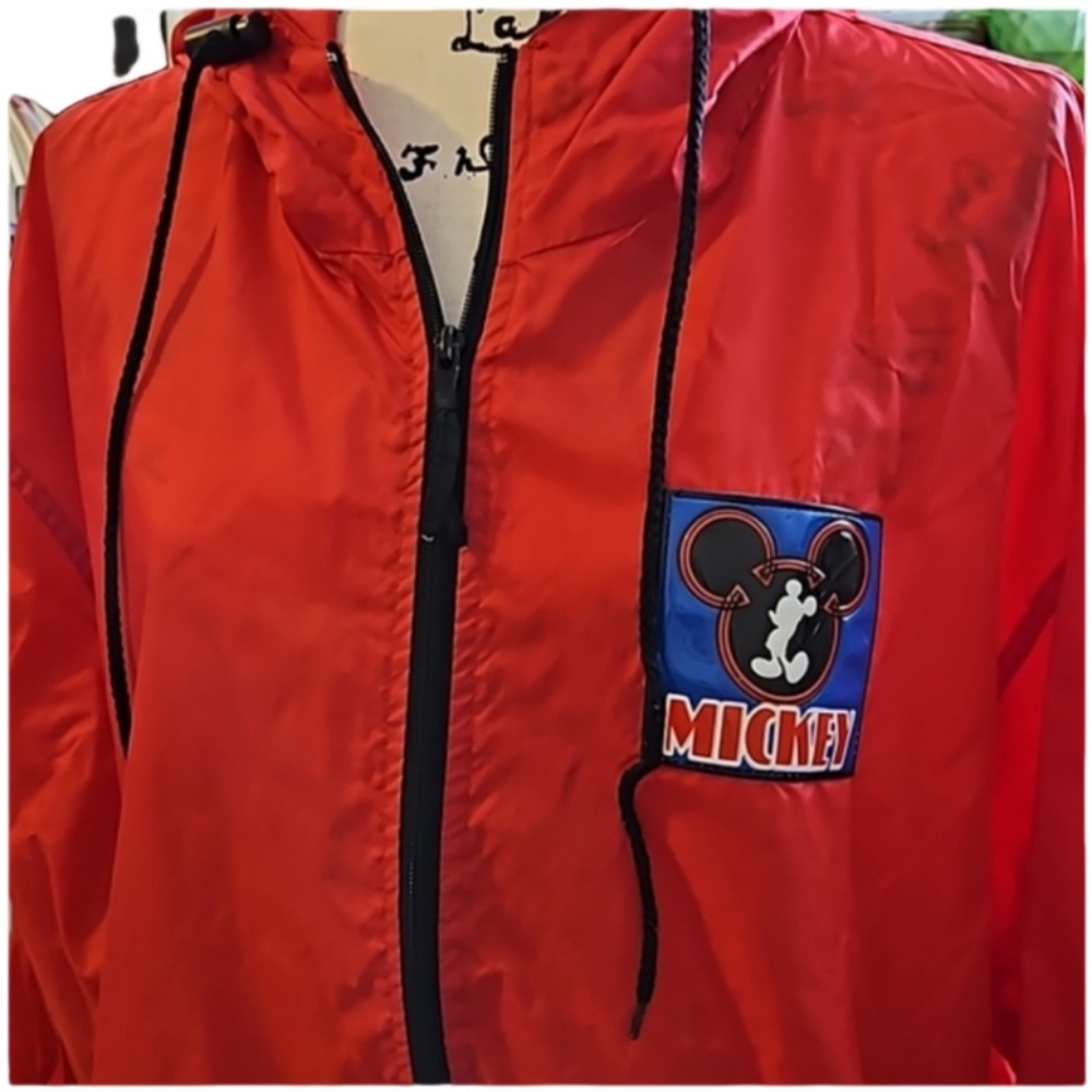 🧥Vintage Mickey Mouse hooded raincoat windbreaker Size large